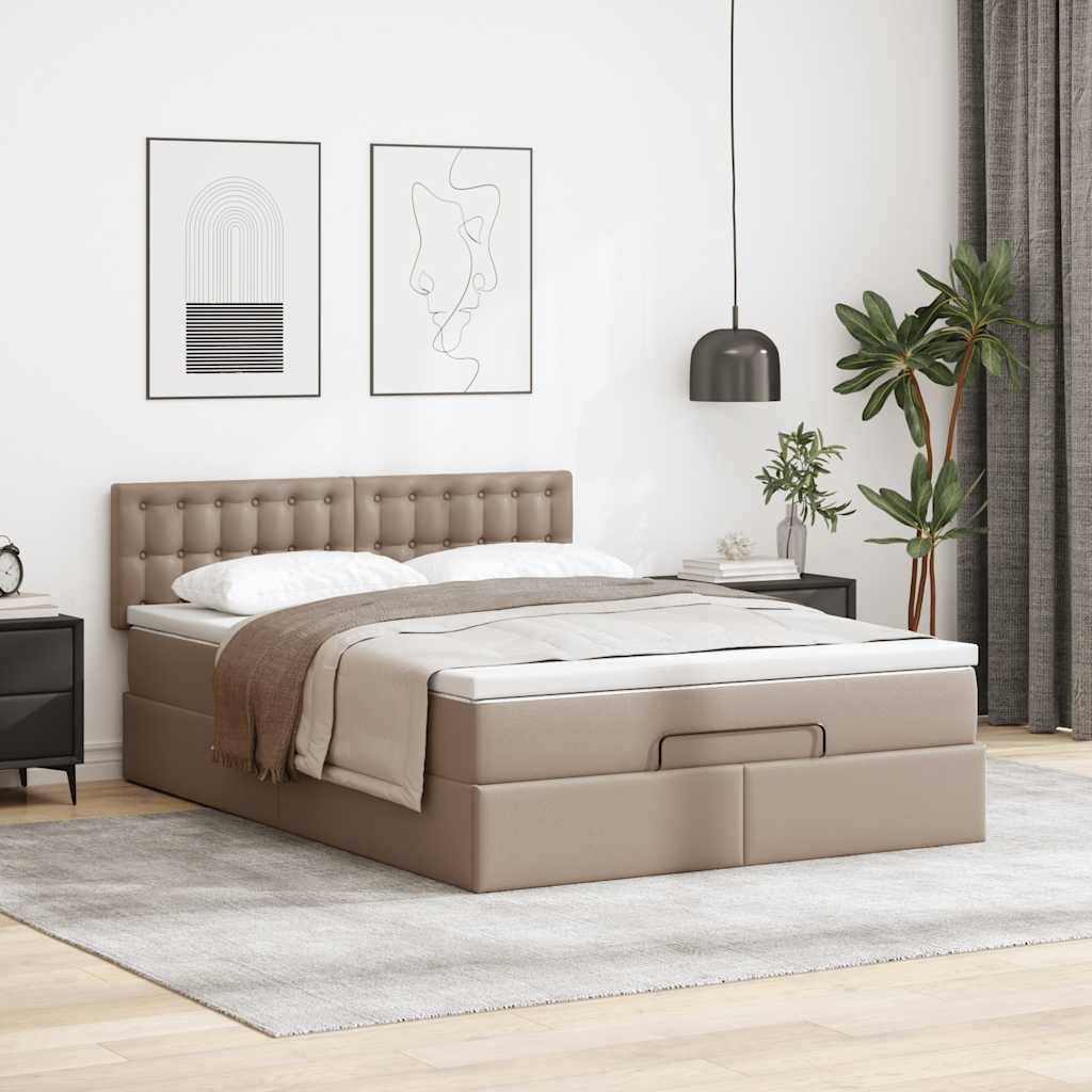 vidaXL Ottoman-Bett mit Matratzen &amp; LEDs Cappuccino-Braun 140x190cm