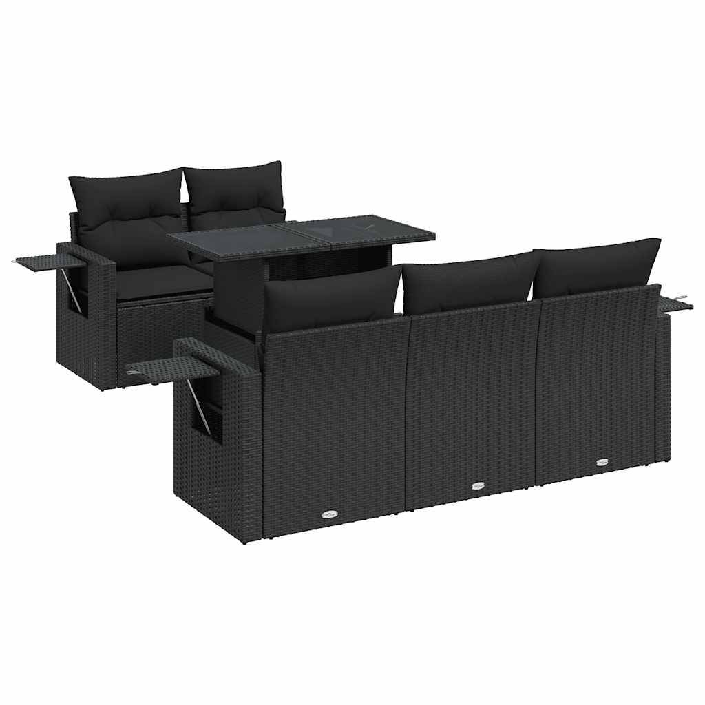 vidaXL 6-tlg. Garten-Sofagarnitur mit Kissen Schwarz Poly Rattan