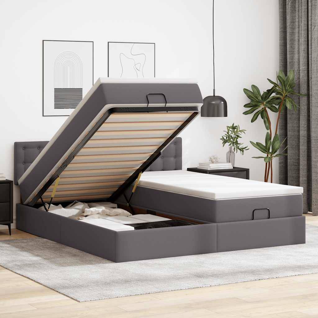 vidaXL Ottoman-Bett mit Matratzen Grau 200x200 cm Kunstleder