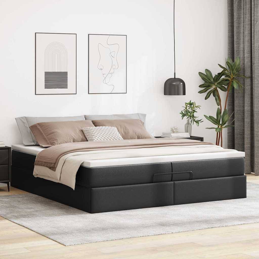 vidaXL Ottoman-Bett mit Matratzen Schwarz 200x200 cm Kunstleder