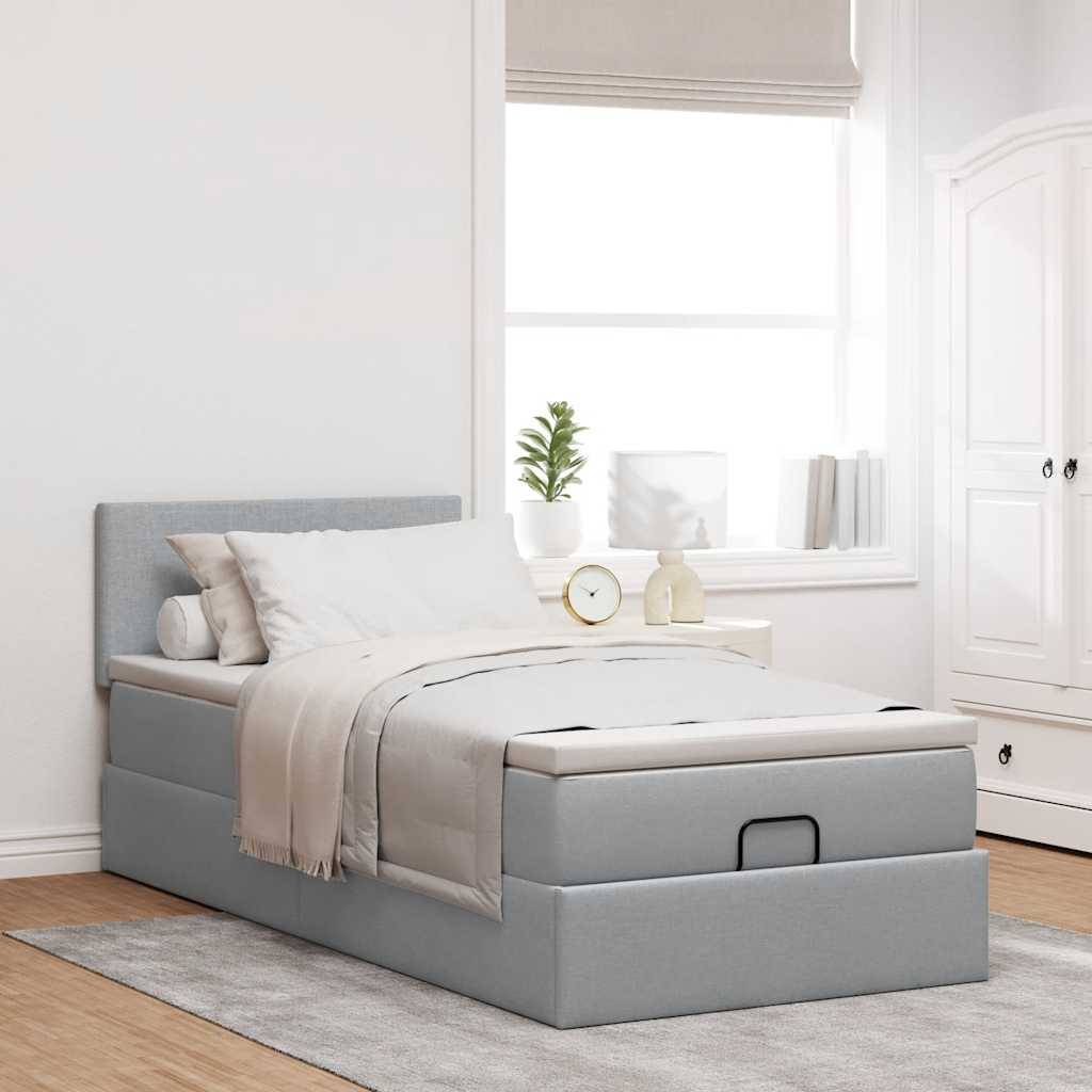 vidaXL Ottoman-Bett mit Matratze Hellgrau 80x200 cm Stoff