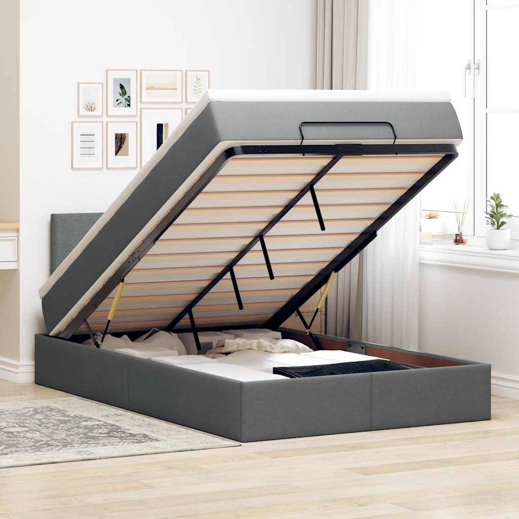 vidaXL Ottoman-Bett mit Matratze Dunkelgrau 120x200 cm Stoff