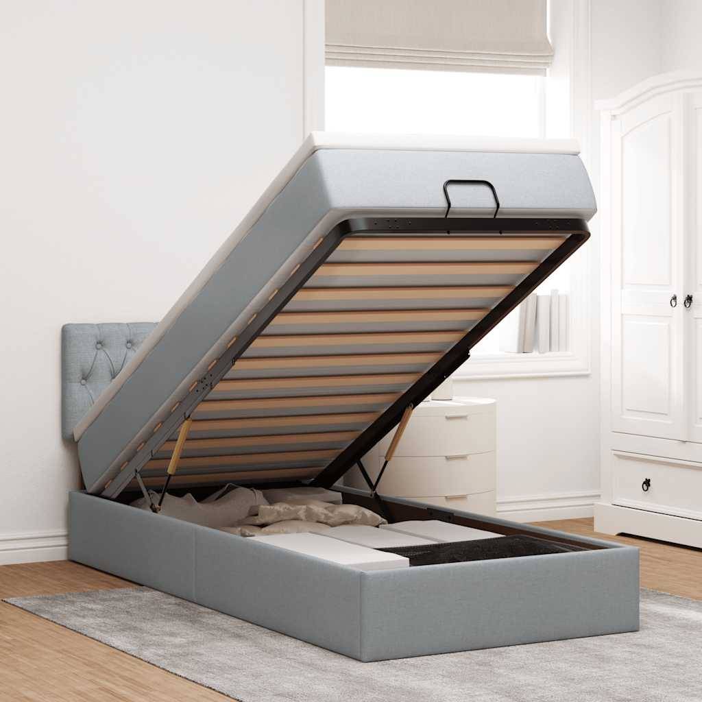 vidaXL Ottoman-Bett mit Matratze Hellgrau 100x200 cm Stoff
