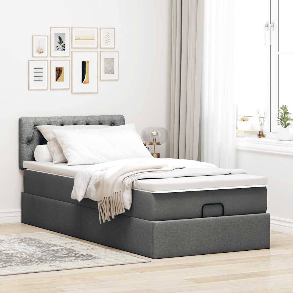 vidaXL Ottoman-Bett mit Matratze Dunkelgrau 80x200 cm Stoff