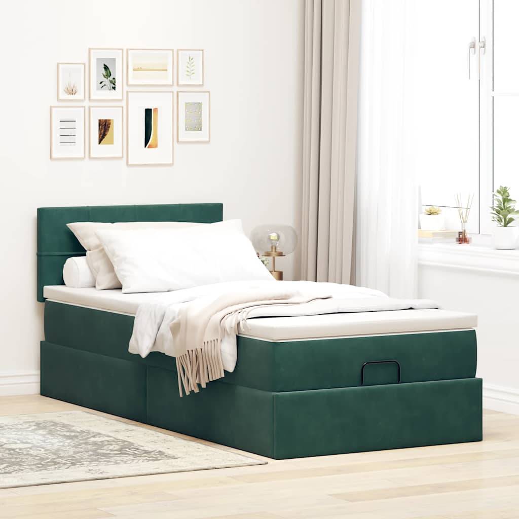 vidaXL Ottomane Bett mit Matratze & LEDs Dunkelgrün 90x200 cm Samt