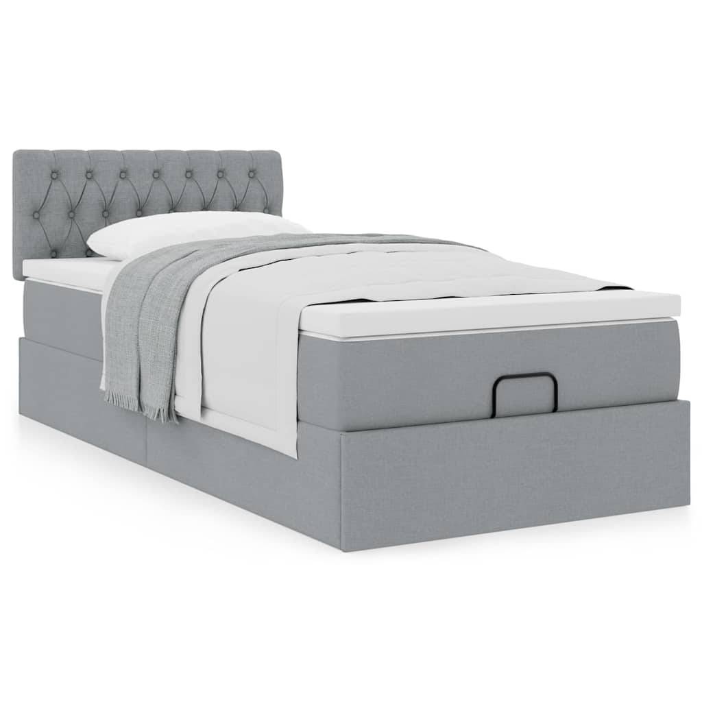 vidaXL Ottoman-Bett mit Matratze Hellgrau 100x200 cm Stoff