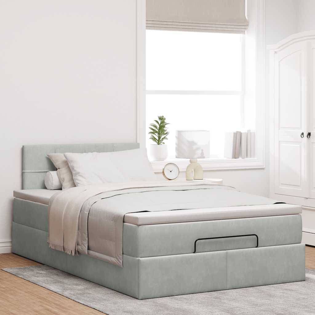 vidaXL Ottomanische Bett mit Matratze Hellgrau 120x190 cm Samt