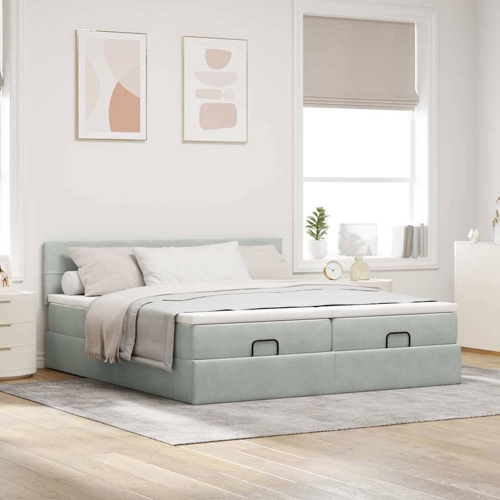 vidaXL Ottoman-Bett mit Matratzen Hellgrau 180x200 cm Samt