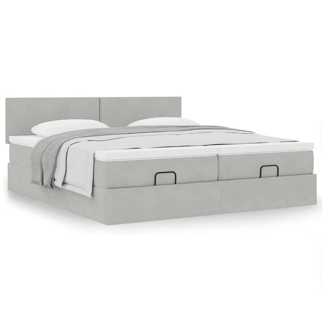 vidaXL Ottoman-Bett mit Matratzen Hellgrau 180x200 cm Samt