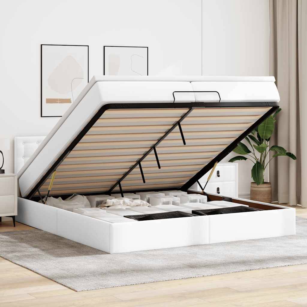 vidaXL Ottoman-Bett mit Matratzen & LEDs Reinweiß 200x200cm Kunstleder