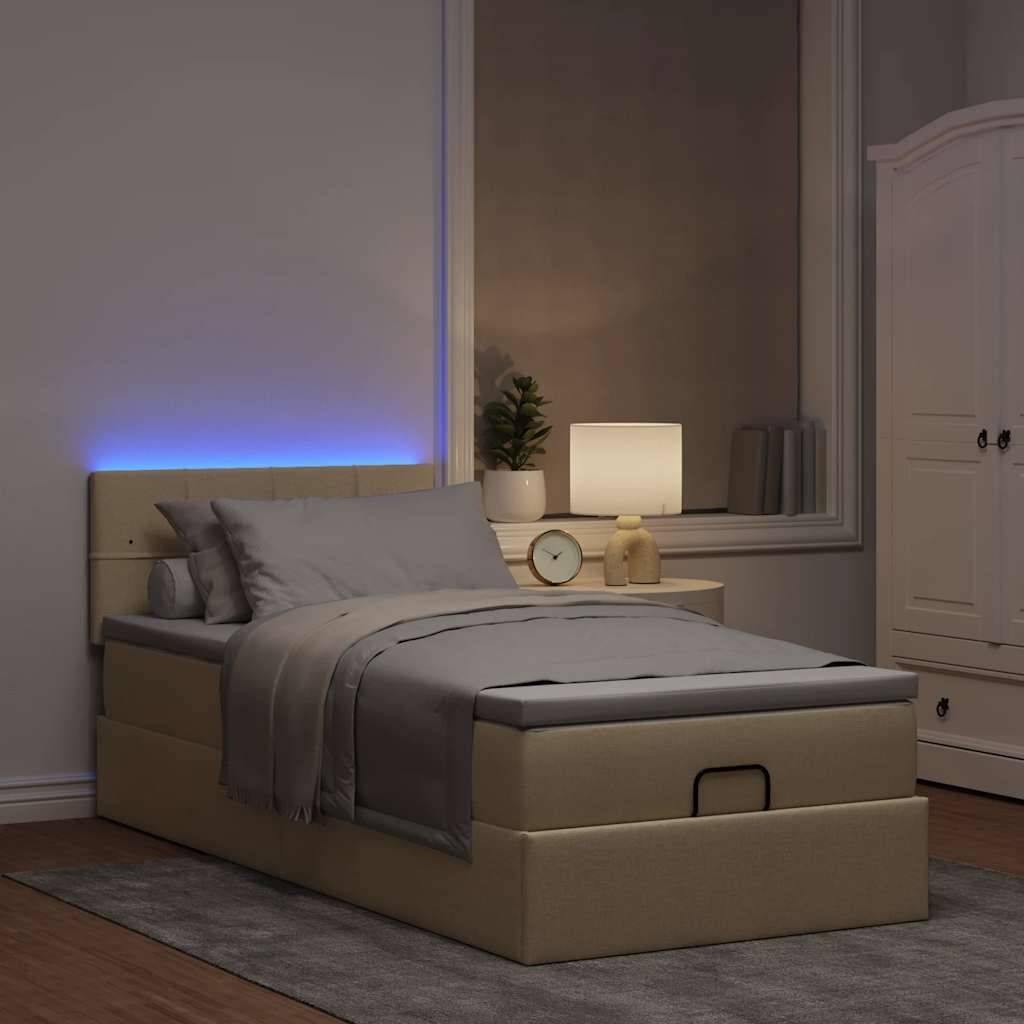 vidaXL Ottoman-Bett mit Matratze & LEDs Creme 80x200 cm Stoff