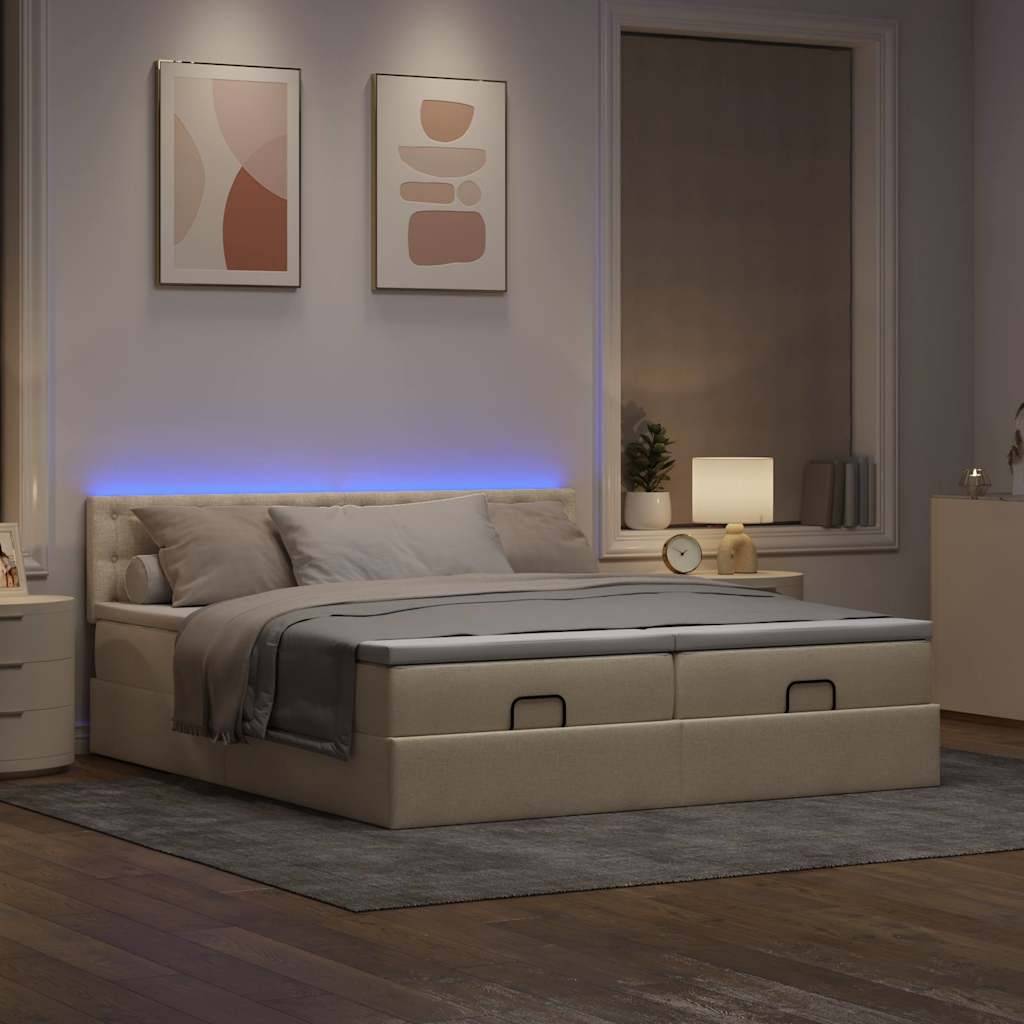 vidaXL Ottoman-Bett mit Matratzen & LEDs Creme 180x200 cm Stoff