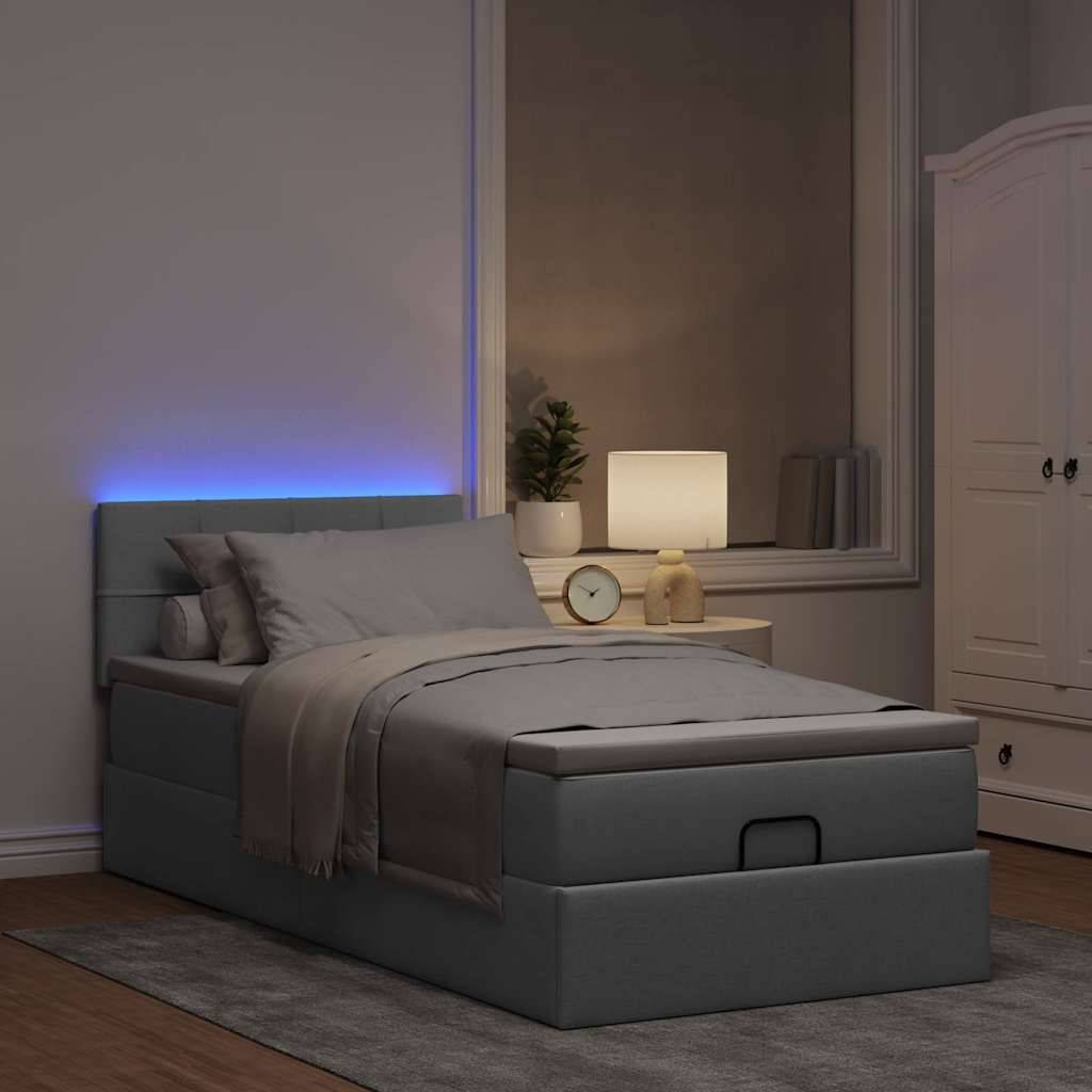 vidaXL Ottomane Bett mit Matratze & LEDs Hellgrau 80x200 cm Stoff