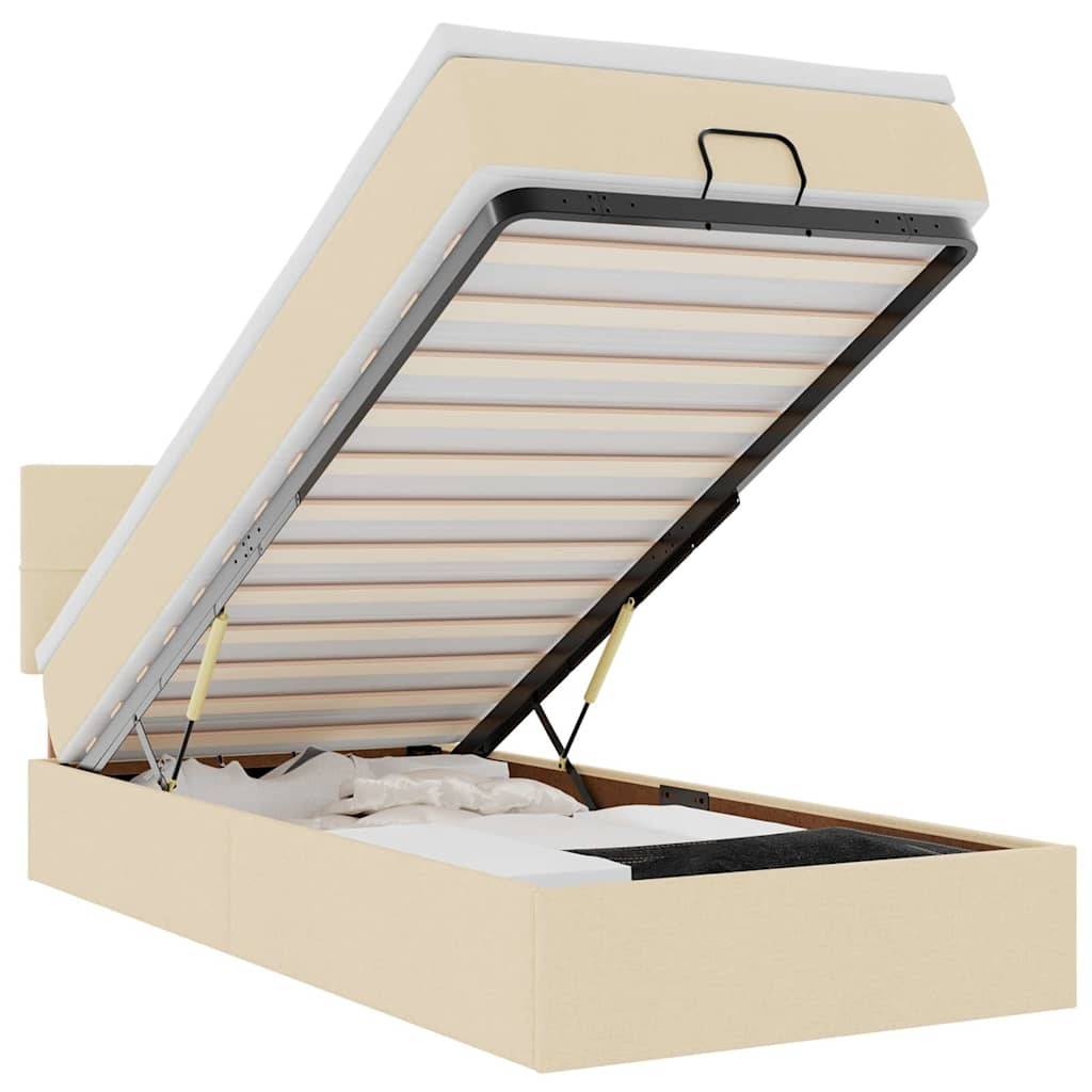 vidaXL Ottoman-Bett mit Matratze & LEDs Creme 90x190 cm Stoff