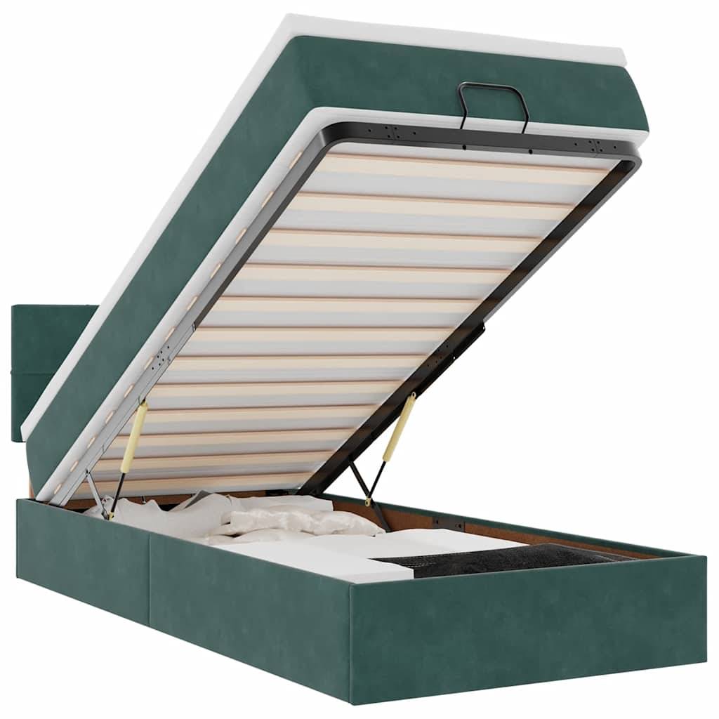 vidaXL Ottomane Bett mit Matratze & LEDs Dunkelgrün 90x200 cm Samt
