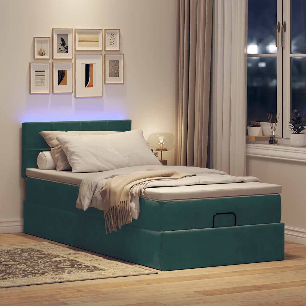 vidaXL Ottomane Bett mit Matratze & LEDs Dunkelgrün 90x200 cm Samt