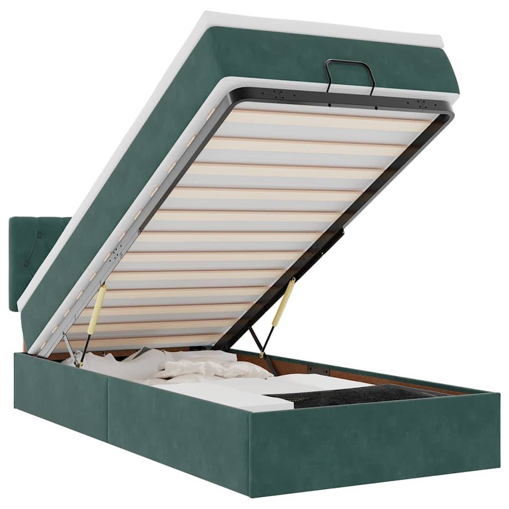 vidaXL Ottoman-Bett mit Matratze & LEDs Dunkelgrün 100x200 cm Samt