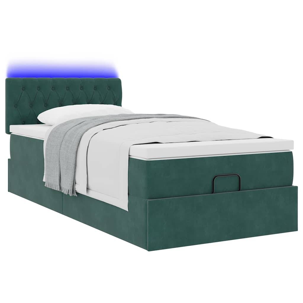 vidaXL Ottoman-Bett mit Matratze & LEDs Dunkelgrün 100x200 cm Samt