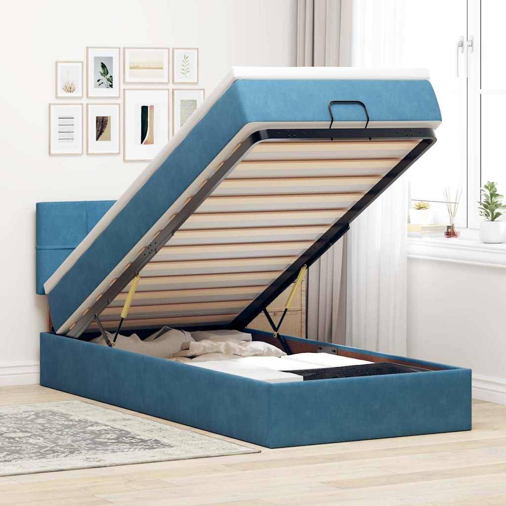 vidaXL Ottoman-Bett mit Matratze Dunkelblau 90x200 cm Samt