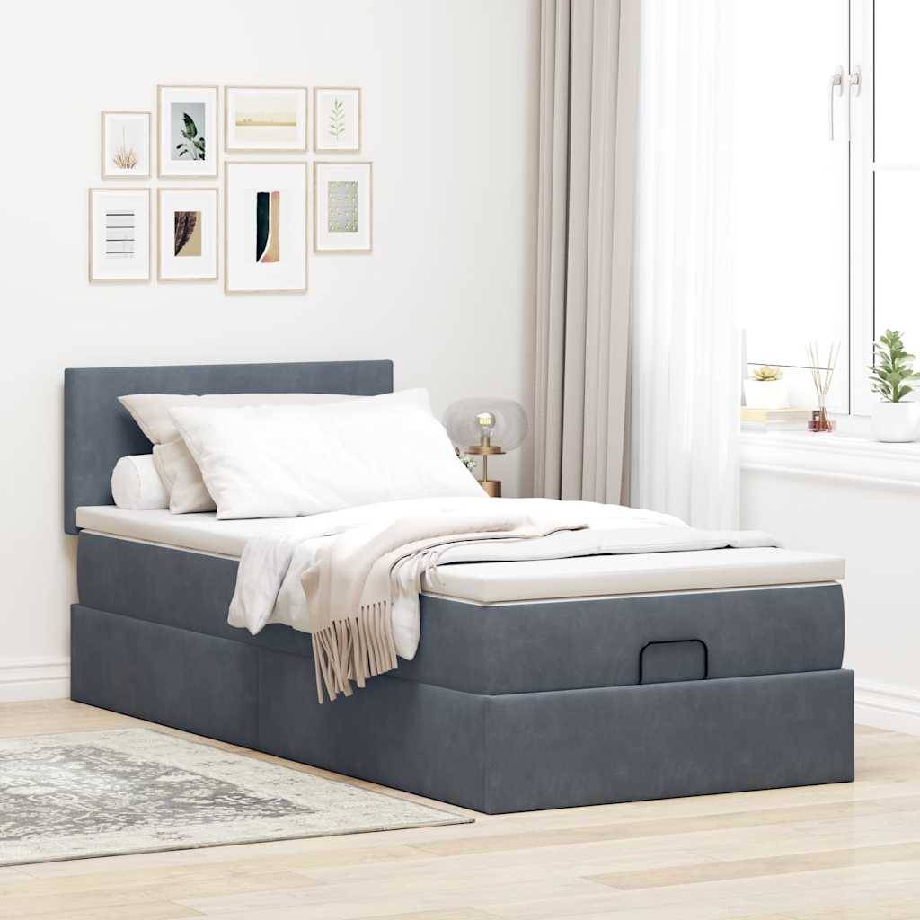 vidaXL Ottoman-Bett mit Matratze & LEDs Dunkelgrau 90x200 cm Samt