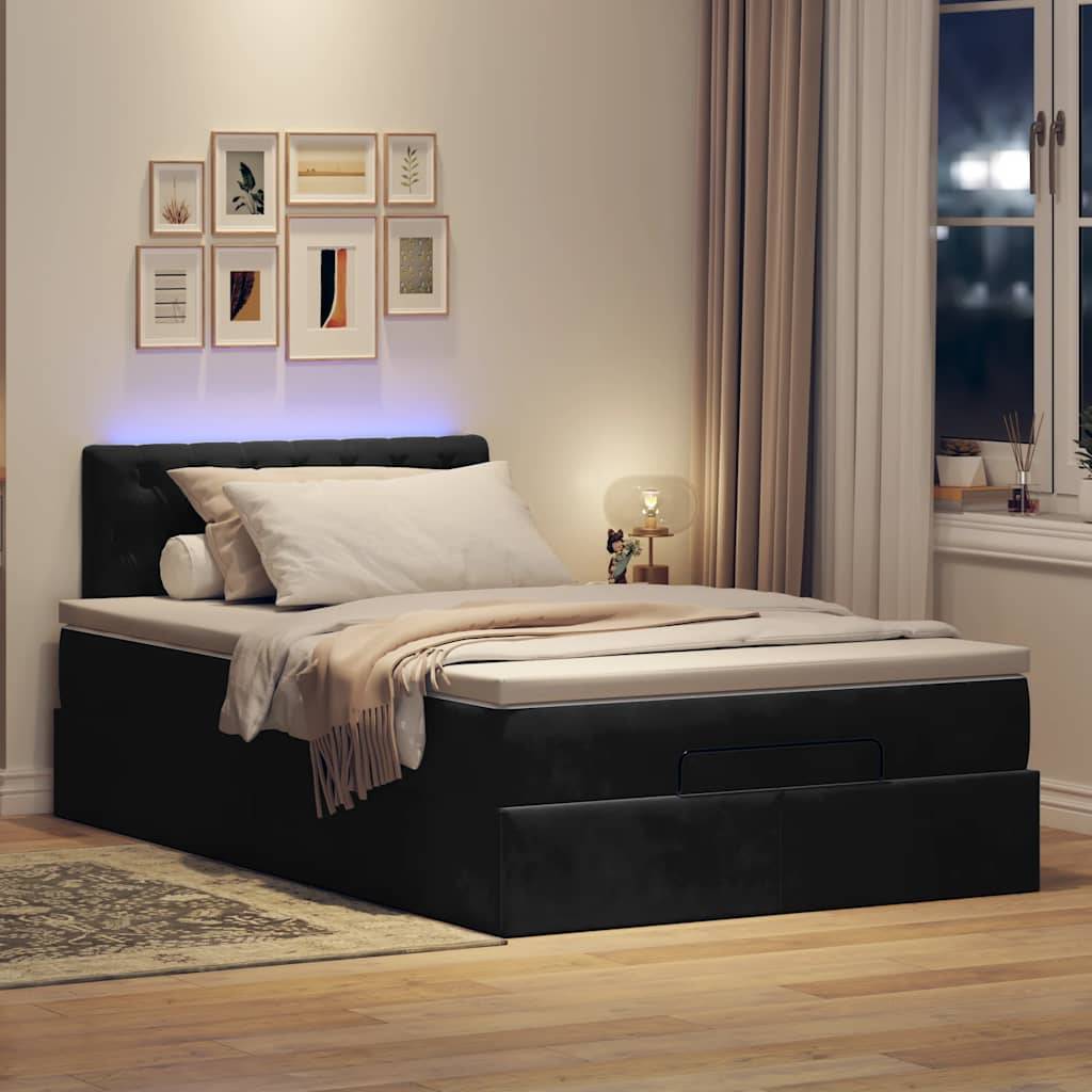 vidaXL Ottomane Bett mit Matratze & LEDs Schwarz 120x190 cm Samt