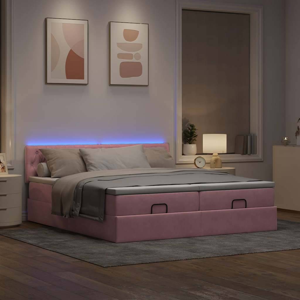 vidaXL Ottoman-Bett mit Matratzen & LEDs Rosa 180x200 cm Samt