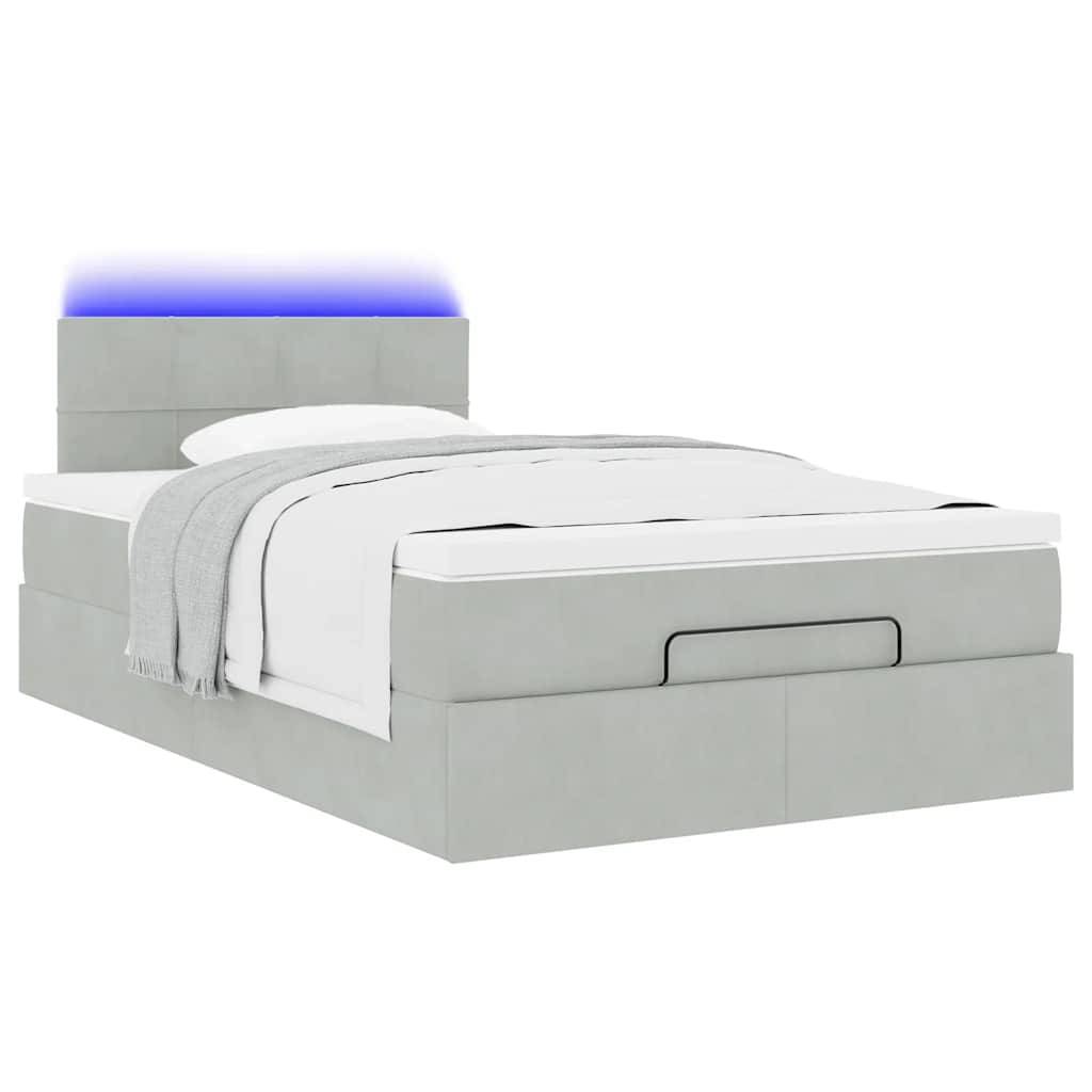 vidaXL Ottoman-Bett mit Matratze & LEDs Hellgrau 120x200 cm Samt