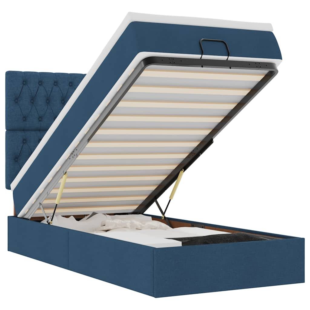 vidaXL Ottoman-Bett mit Matratze & LEDs Blau 90x190 cm Stoff