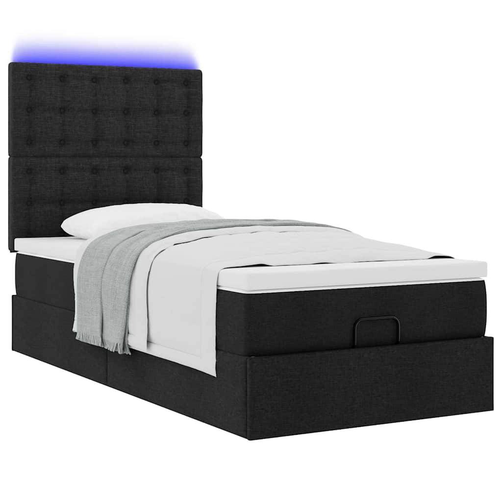vidaXL Ottoman-Bett mit Matratze &amp; LEDs Schwarz 90x190 cm Stoff