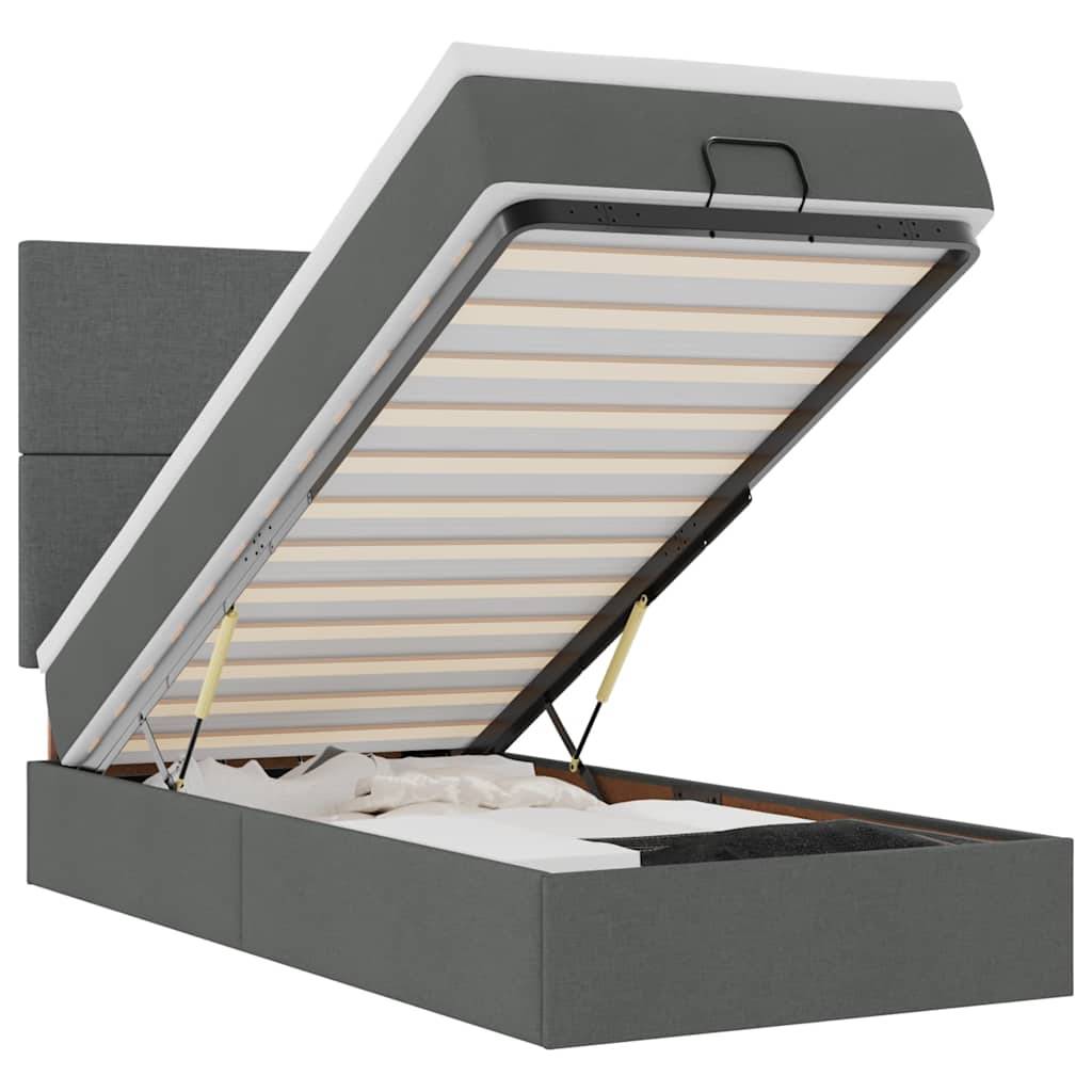 vidaXL Ottomane Bett mit Matratze & LEDs Dunkelgrau 90x200 cm Stoff