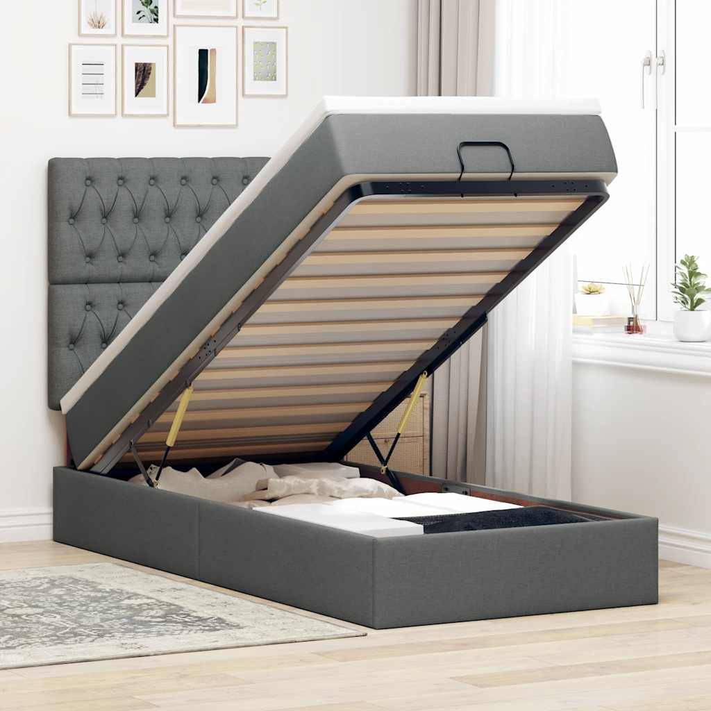 vidaXL Ottoman-Bett mit Matratze Dunkelgrau 100x200 cm Stoff