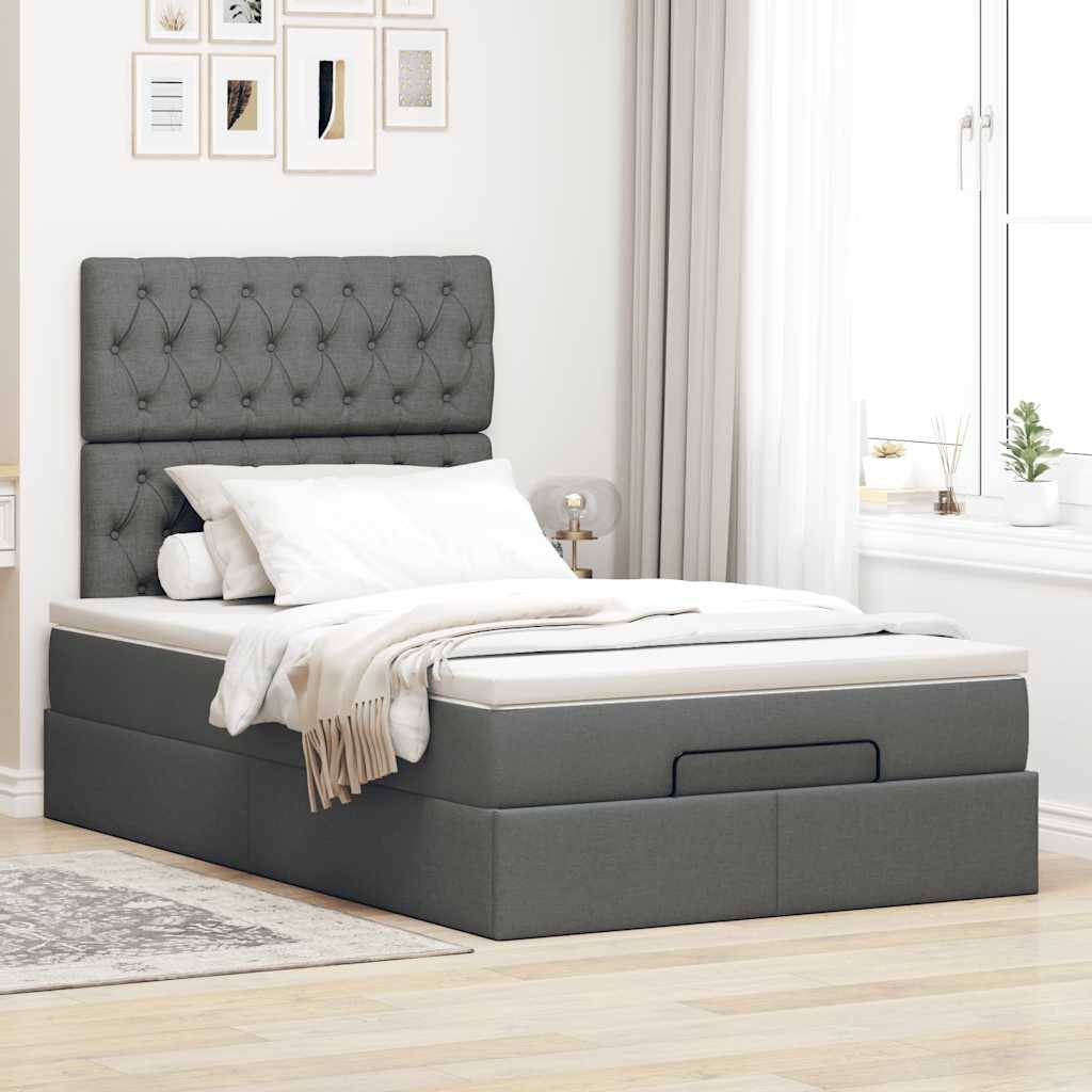 vidaXL Ottoman-Bett mit Matratze & LEDs Dunkelgrau 120x200 cm Stoff
