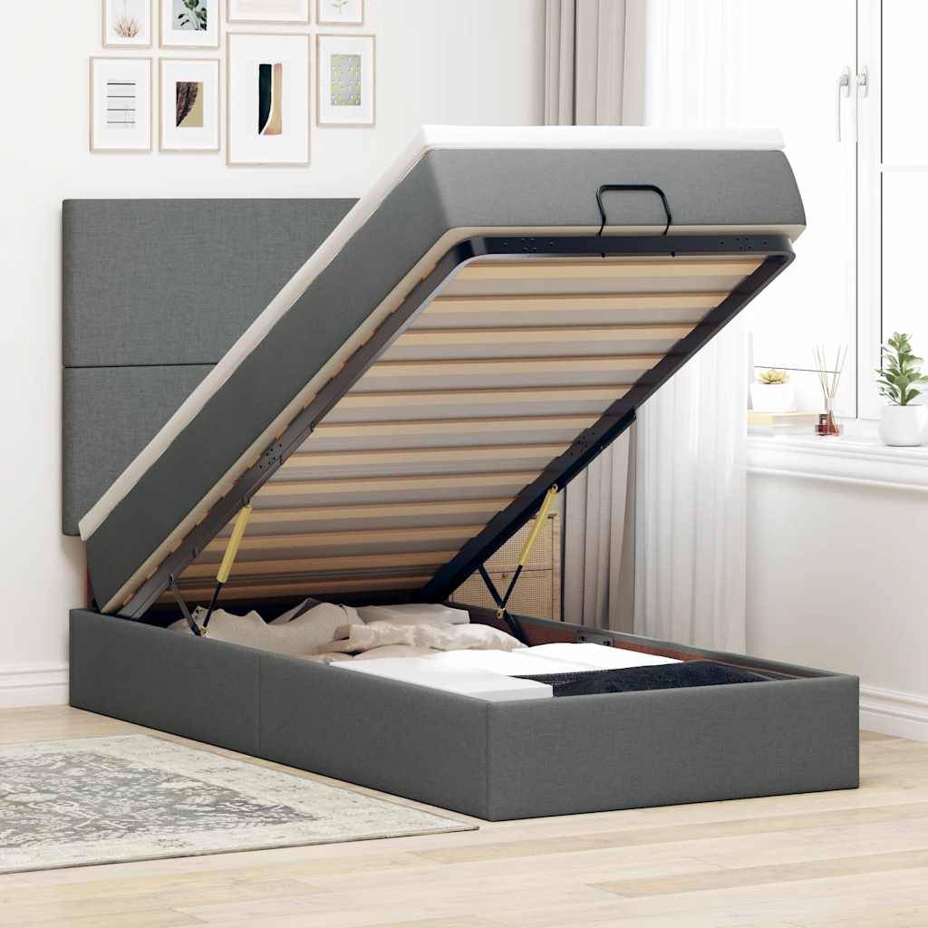 vidaXL Ottomane Bett mit Matratze & LEDs Dunkelgrau 90x200 cm Stoff