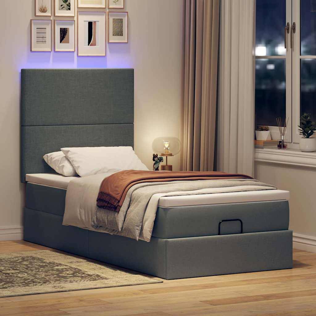 vidaXL Ottomane Bett mit Matratze & LEDs Dunkelgrau 90x200 cm Stoff
