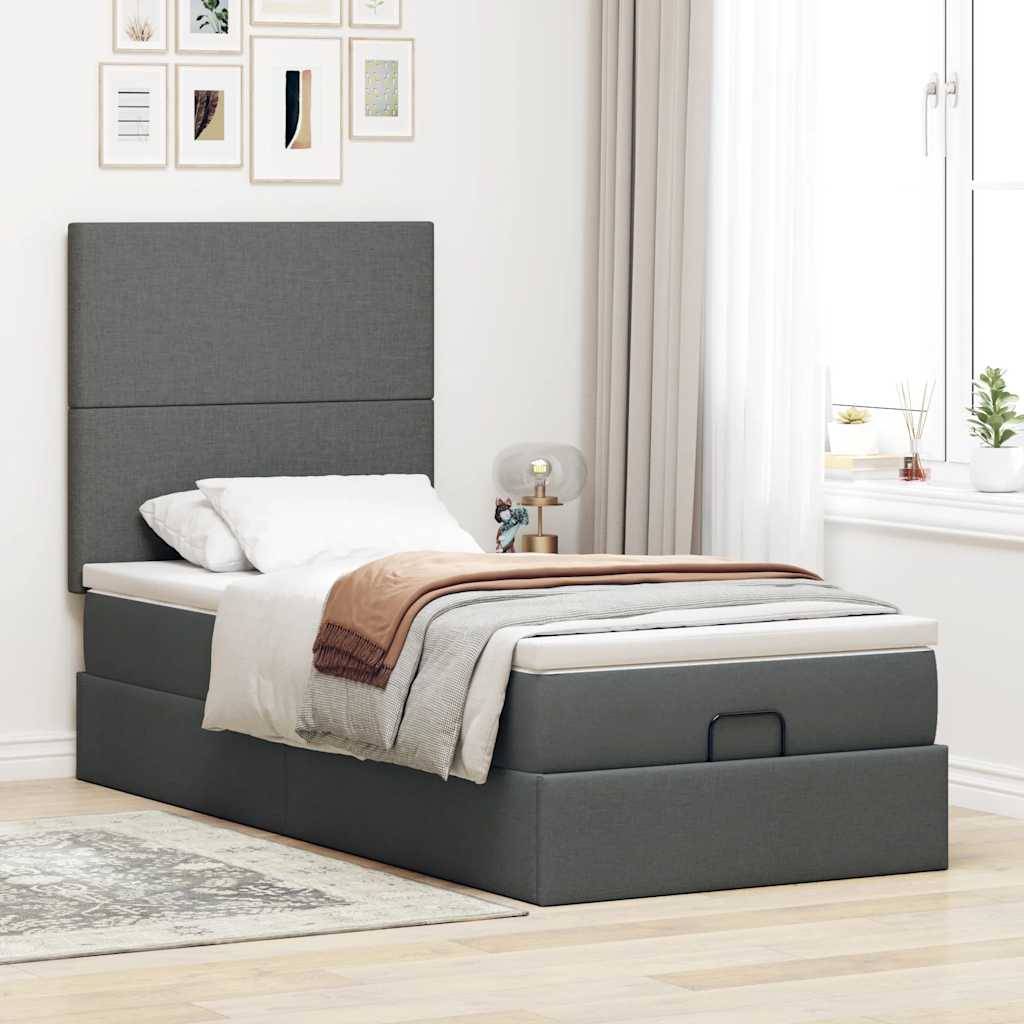 vidaXL Ottomane Bett mit Matratze & LEDs Dunkelgrau 90x200 cm Stoff