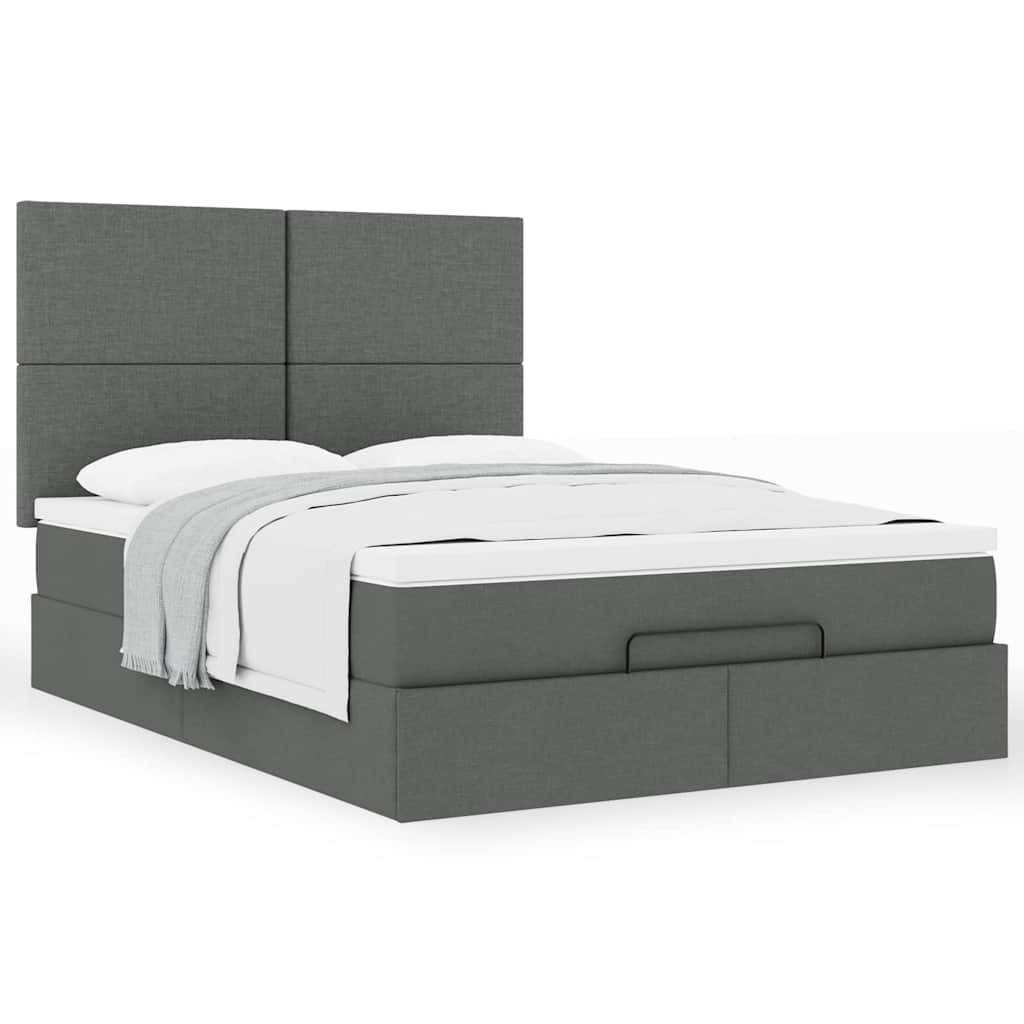 vidaXL Ottoman-Bett mit Matratze Dunkelgrau 140x190 cm Stoff