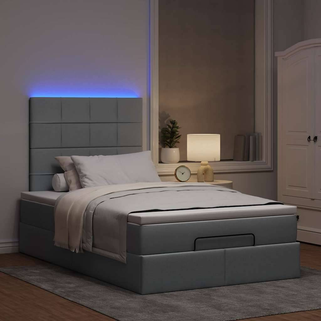 vidaXL Ottoman-Bett mit Matratze &amp; LEDs Hellgrau 120x190 cm Stoff