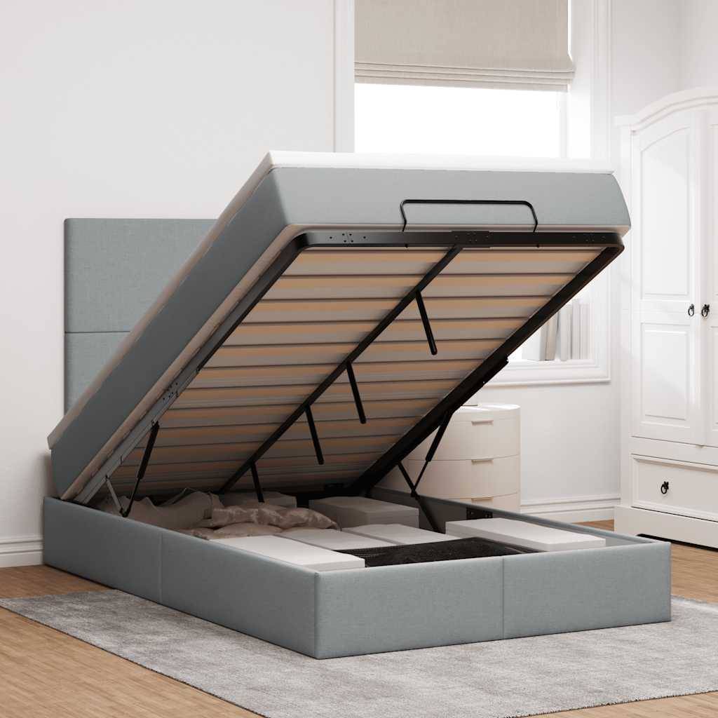 vidaXL Ottoman-Bett mit Matratze Hellgrau 120x200 cm Stoff