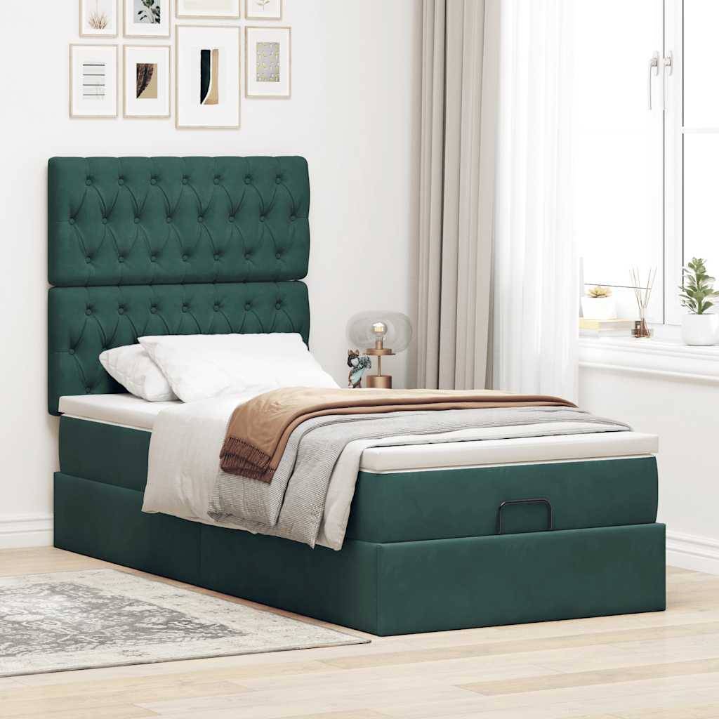 vidaXL Ottoman-Bett mit Matratzen Dunkelgrün 90x200 cm Samt