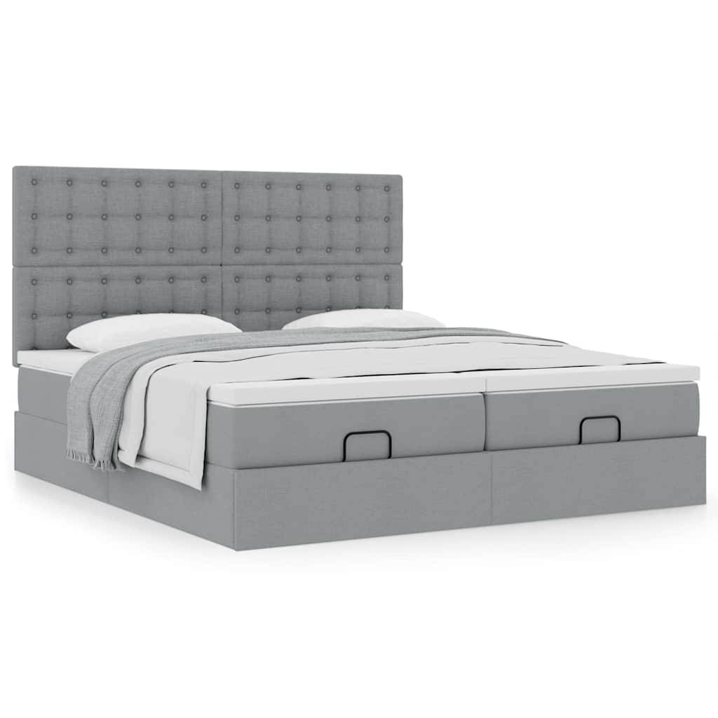 vidaXL Ottoman-Bett mit Matratzen Hellgrau 200x200 cm Stoff