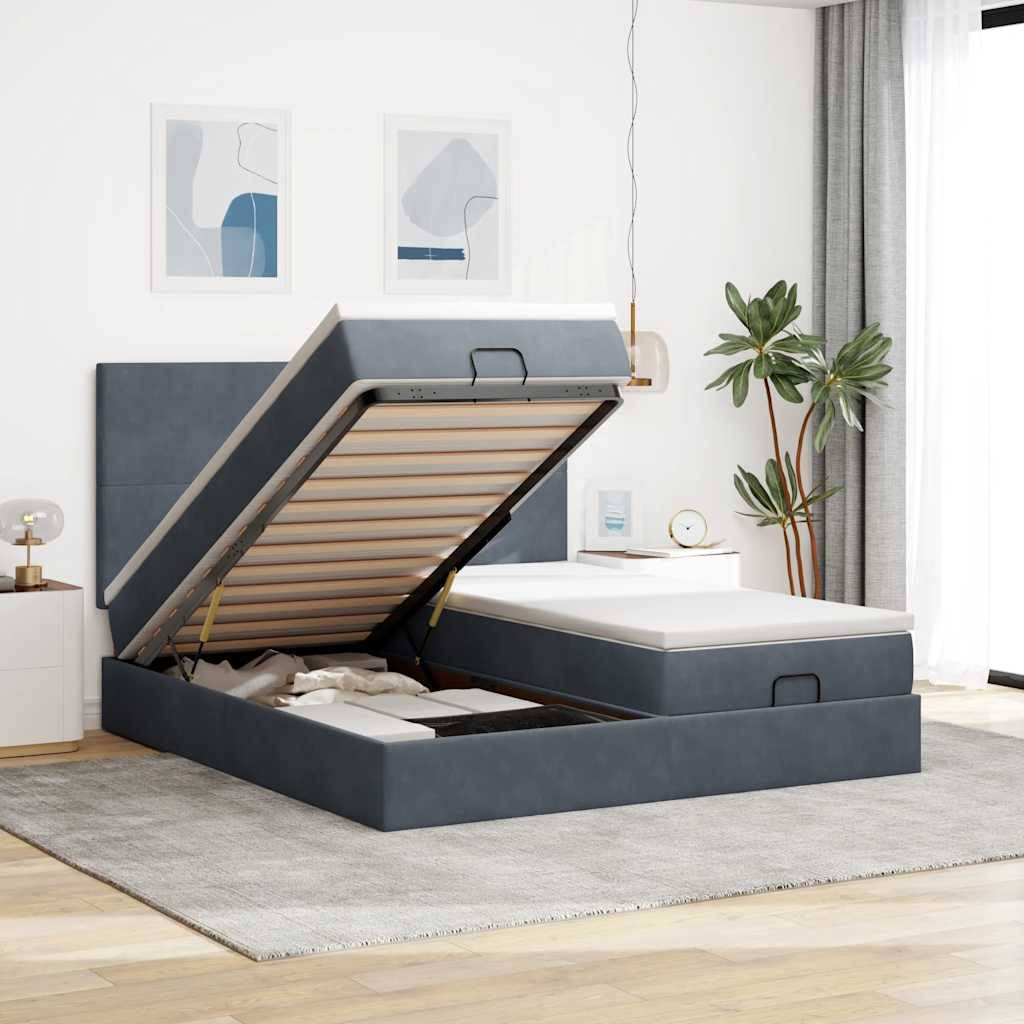vidaXL Ottoman-Bett mit Matratzen & LEDs Dunkelgrau 160x200 cm Samt