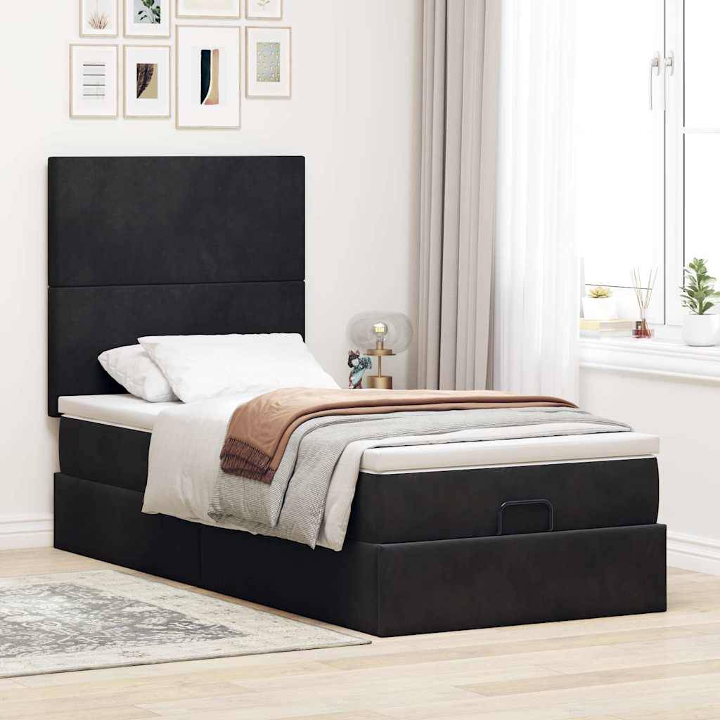 vidaXL Ottoman-Bett mit Matratzen & LEDs Schwarz 90x200 cm Samt