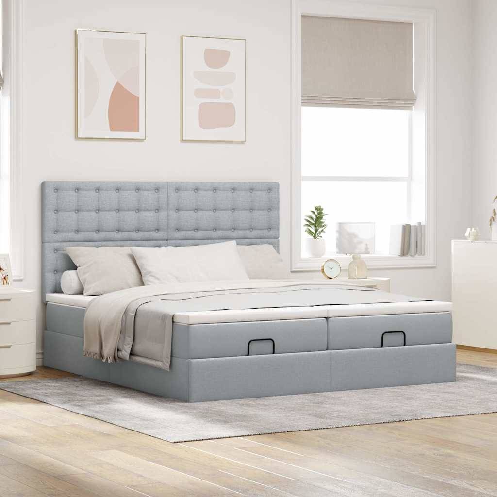 vidaXL Ottoman-Bett mit Matratzen Hellgrau 200x200 cm Stoff