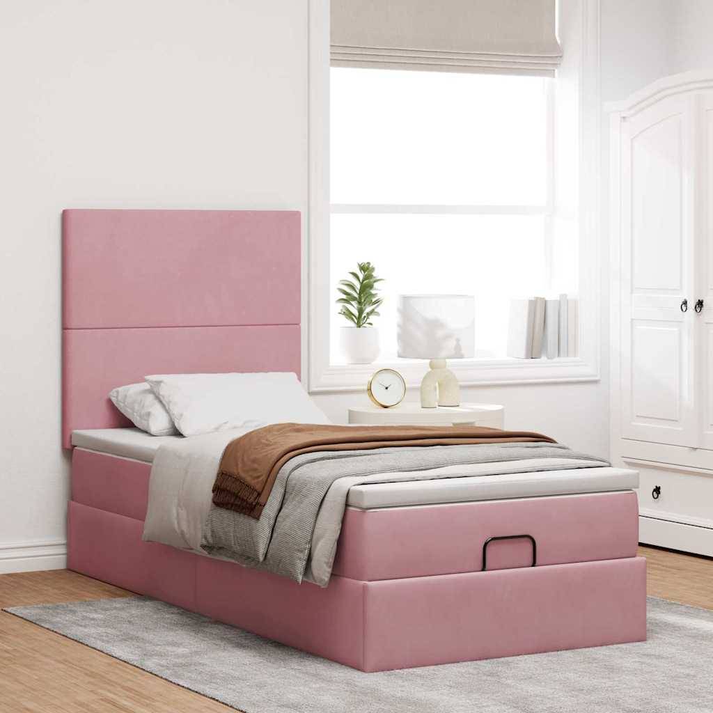 vidaXL Ottoman-Bett mit Matratzen & LEDs Rosa 90x200 cm Samt