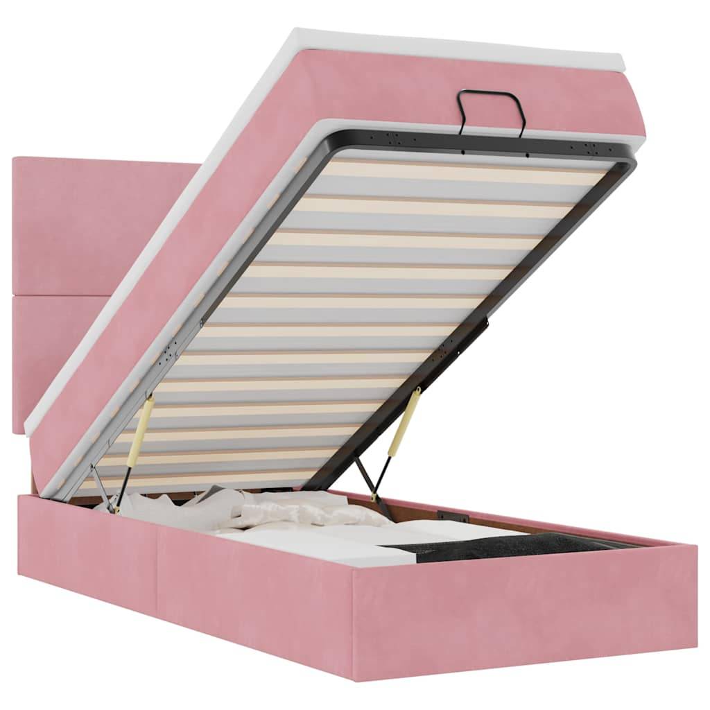 vidaXL Ottoman-Bett mit Matratzen & LEDs Rosa 90x200 cm Samt