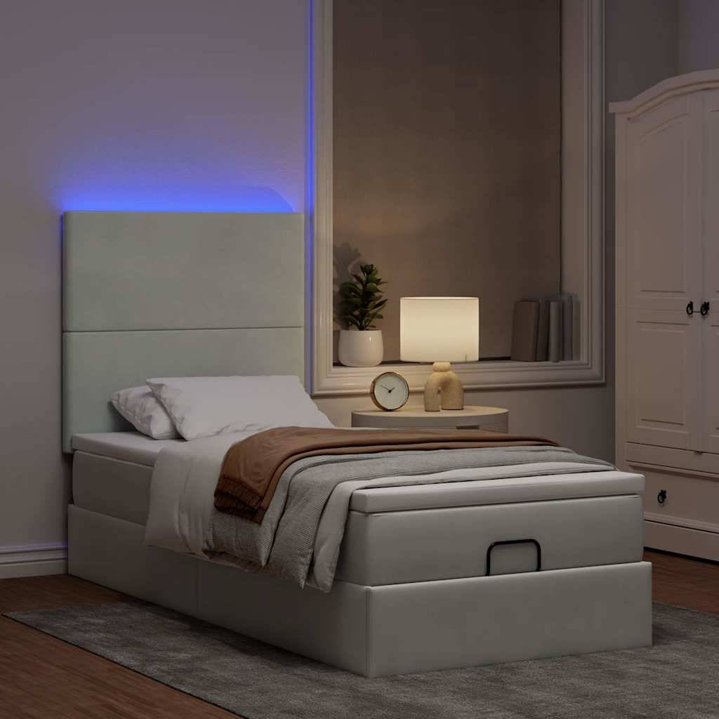 vidaXL Ottoman-Bett mit Matratzen & LEDs Hellgrau 100x200 cm Samt