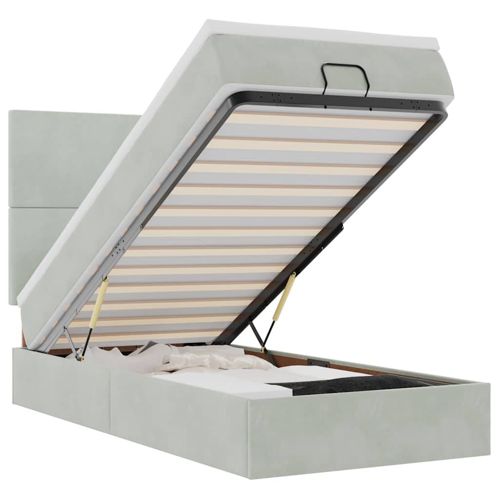 vidaXL Ottoman-Bett mit Matratzen & LEDs Hellgrau 100x200 cm Samt
