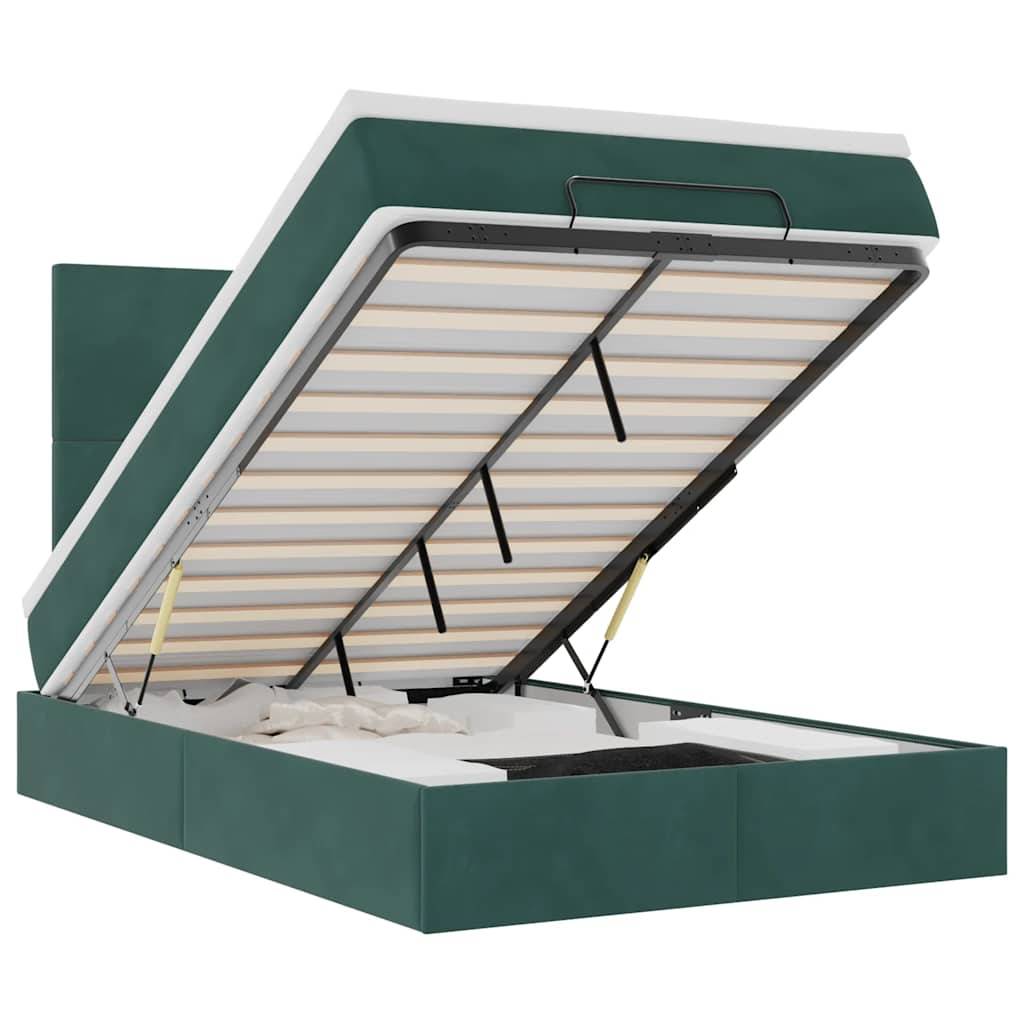 vidaXL Ottoman-Bett mit Matratzen & LEDs Dunkelgrün 120x190 cm Samt