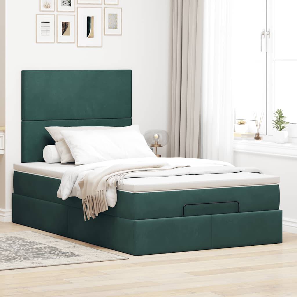 vidaXL Ottoman-Bett mit Matratzen & LEDs Dunkelgrün 120x190 cm Samt