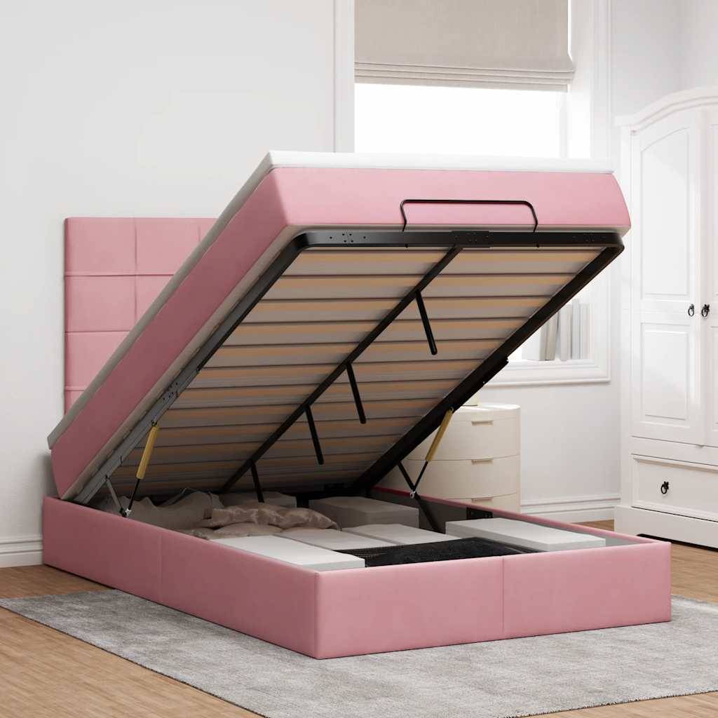vidaXL Ottoman-Bett mit Matratzen & LEDs Rosa 120x190 cm Samt